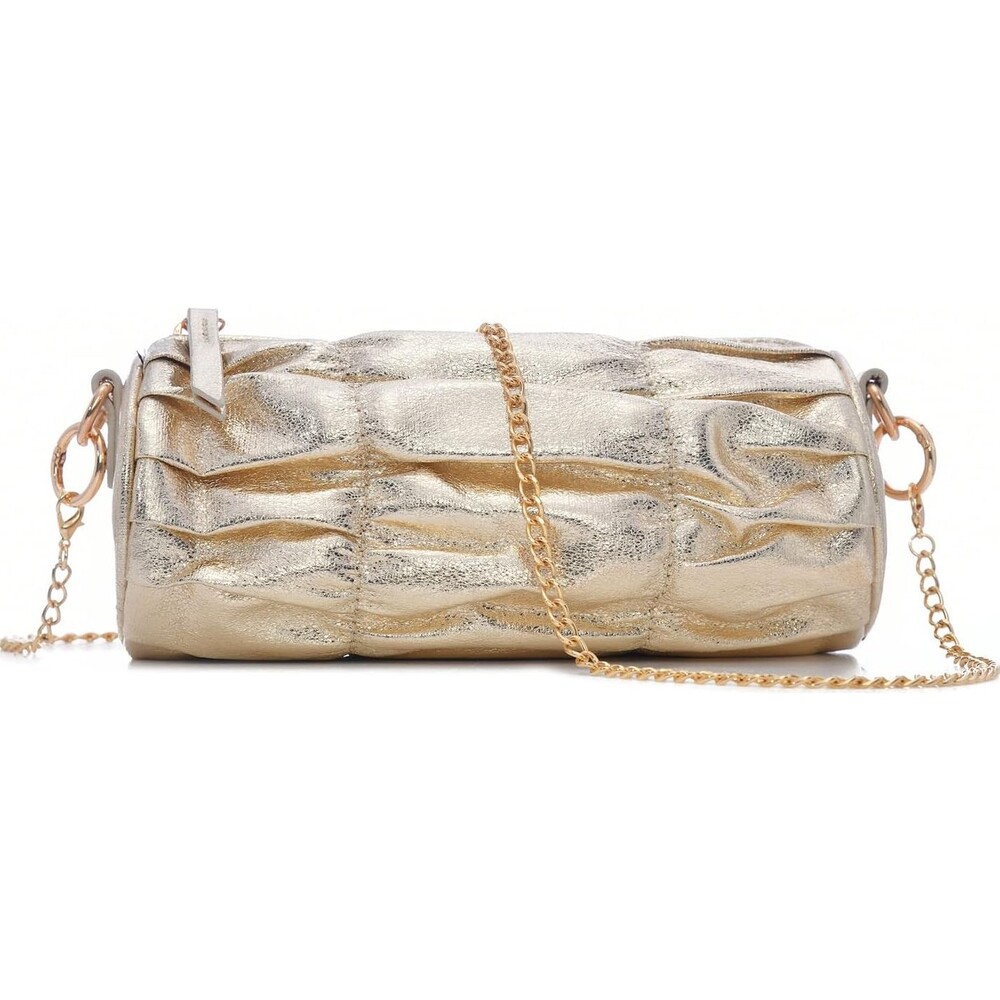 Evening Clutch Bag Shine Bright Metallic PU Crossbody Pleated Gold Bag New